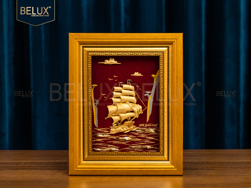 Tranh thuận buồm xuôi gió dát vàng 24k 25x20cm